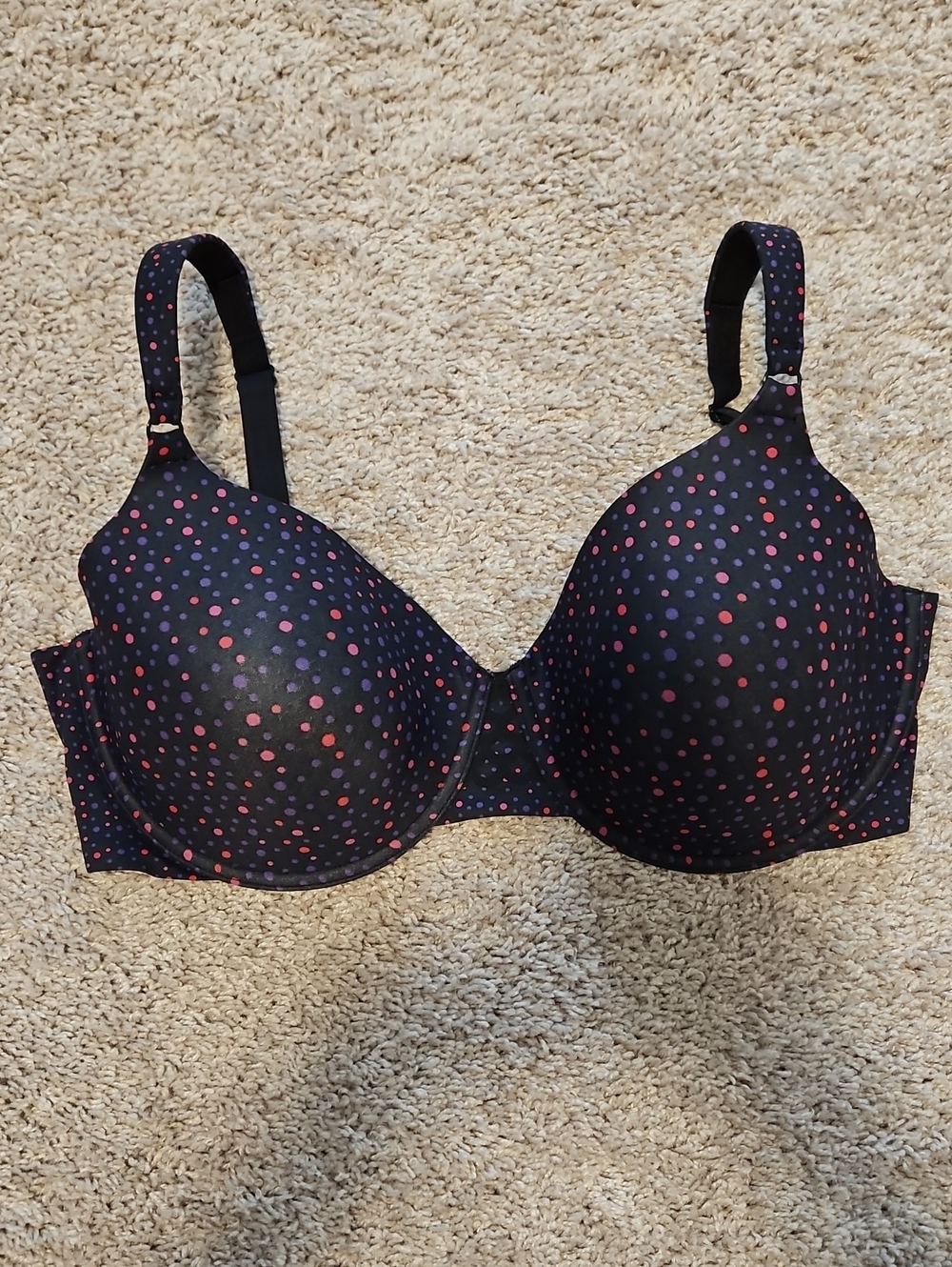 Olga Black Molded Cup Bra with Pink and Purple Polka Dots 35145